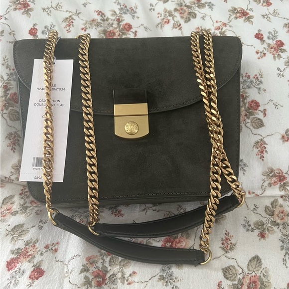 Veronica Beard Handbags - Veronica Beard Double Link Flap Suede Shoulder Bag